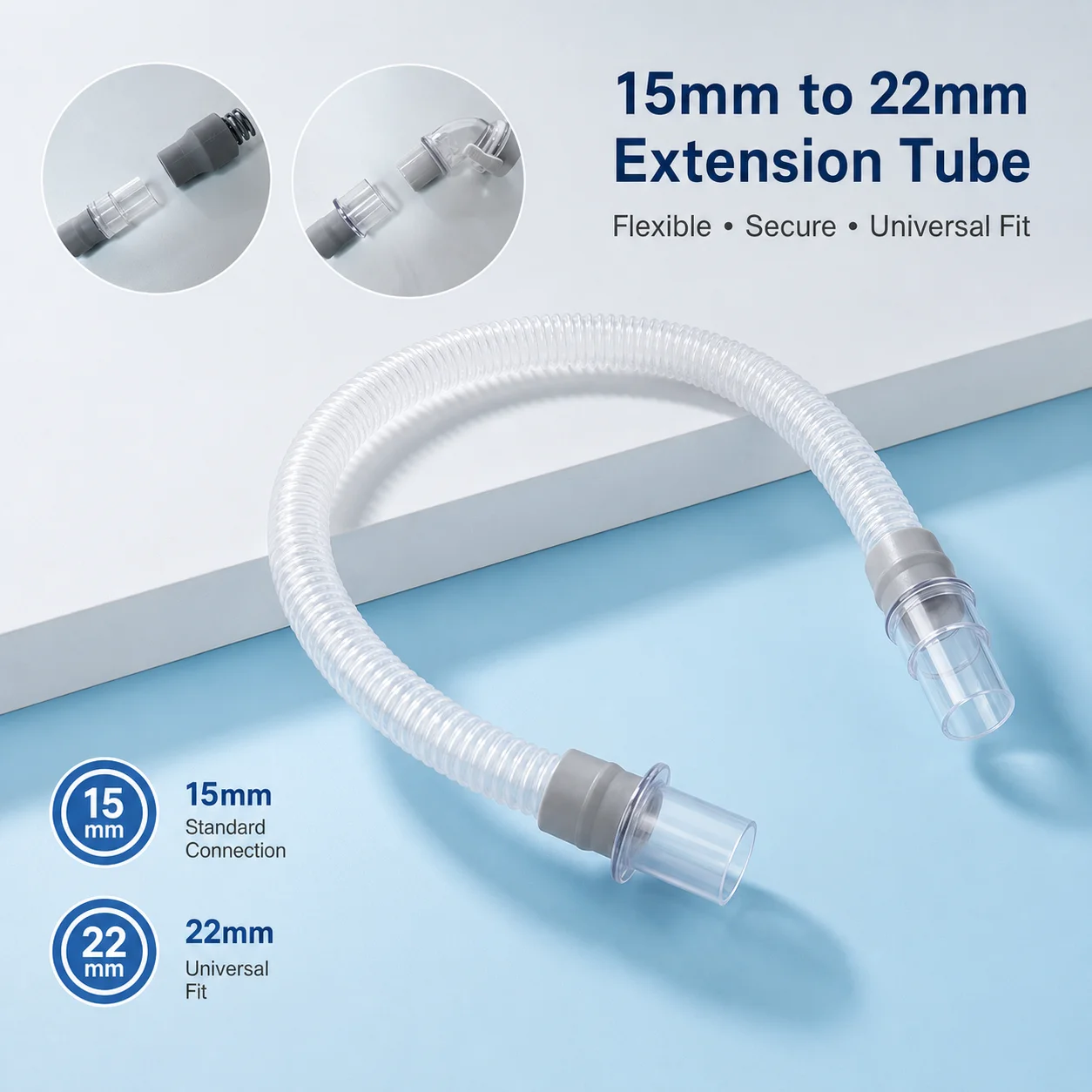 CPAP mask Extension Tube 15mm 22mm Extension CPAP Hose Adapter, 15mm & 22mm Tubing Diameters Connector Tubing for CPAP Machine