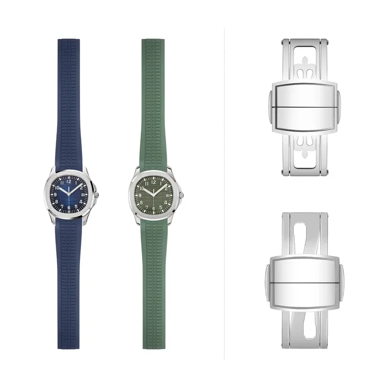 22mm Curved End FKM Fluororubber Strap for Patek Philippe Aquanaut 5168G Green Blue Deployment Clasp Men Replacement Watch Band