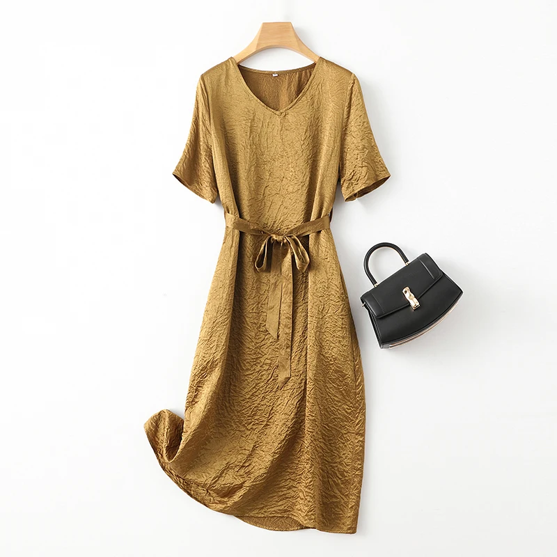 AYUNSUE 92% Real Mulberry Silk Dresses 2024 Women Light Luxury Women Clothes A Line Mid Long Dresses Summer Robe Eté 2024 Femme