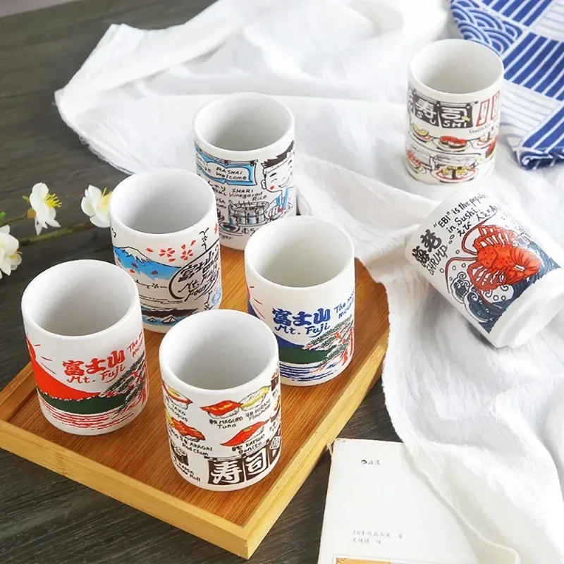 Japanese Impression Ceramic Mugs 300ml Tea Wine Sushi Sake Cup Funny Family Restaurant Decoration Travel Gift for Friends