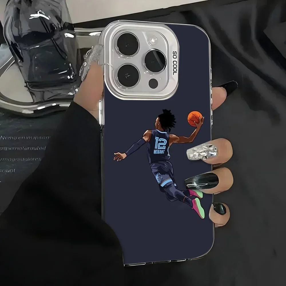 1 قطعة Ja Morant Qiangy جراب هاتف IMD اللون فضي شل آيفون 16 15 14 13 12 11 برو ماكس زائد