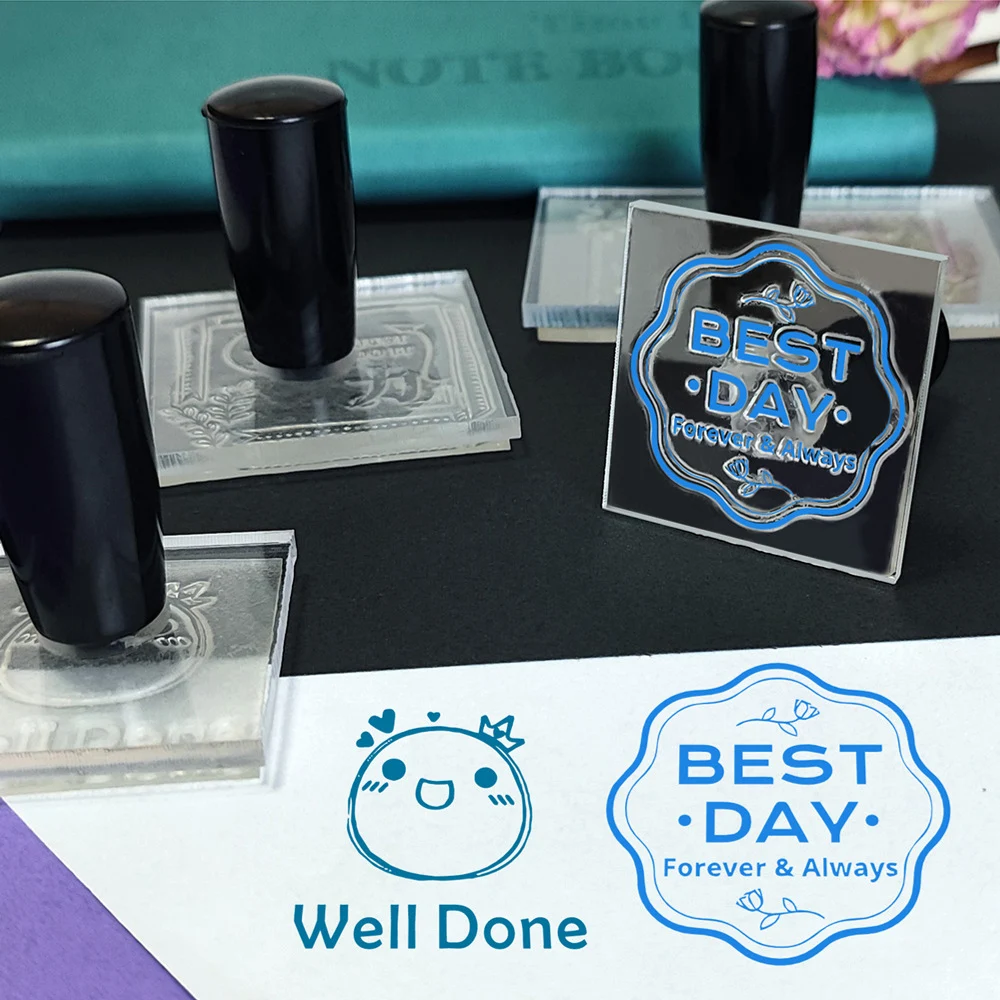 Personalized Seal LOGO Private Acrylic Stamp Small Business Company Branding Self Inking Stamp Custom Packaging Seal Book Stamp
