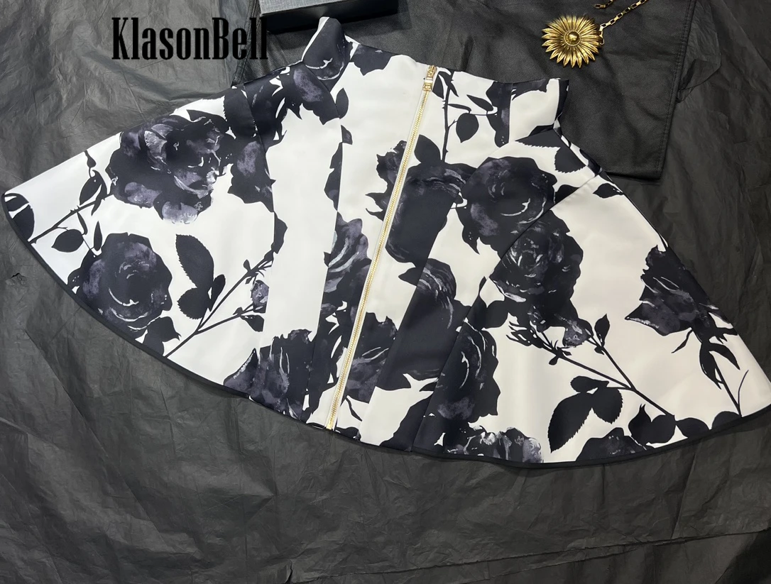 5.2 KlasonBell Fashion Vintage Rose Print High-waisted Single-Breasted Skirt Summer Women\'s New A-line Skirt Luxury Skirt