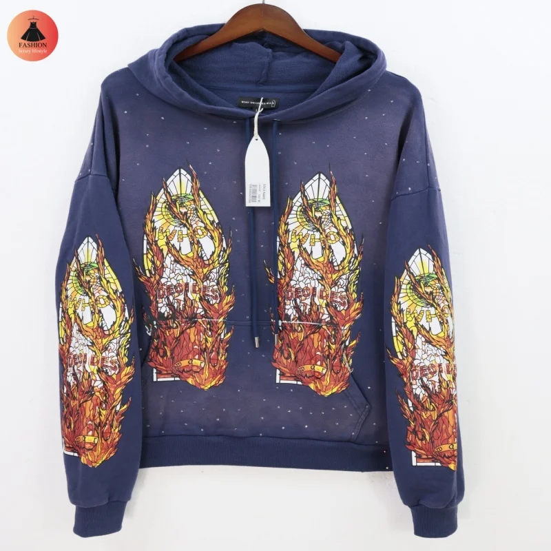 Multicolour Who Decides War Heavyweight Washed Print Cotton Hoodie Autumn Winter High Street Brand Mens Womens Pullover