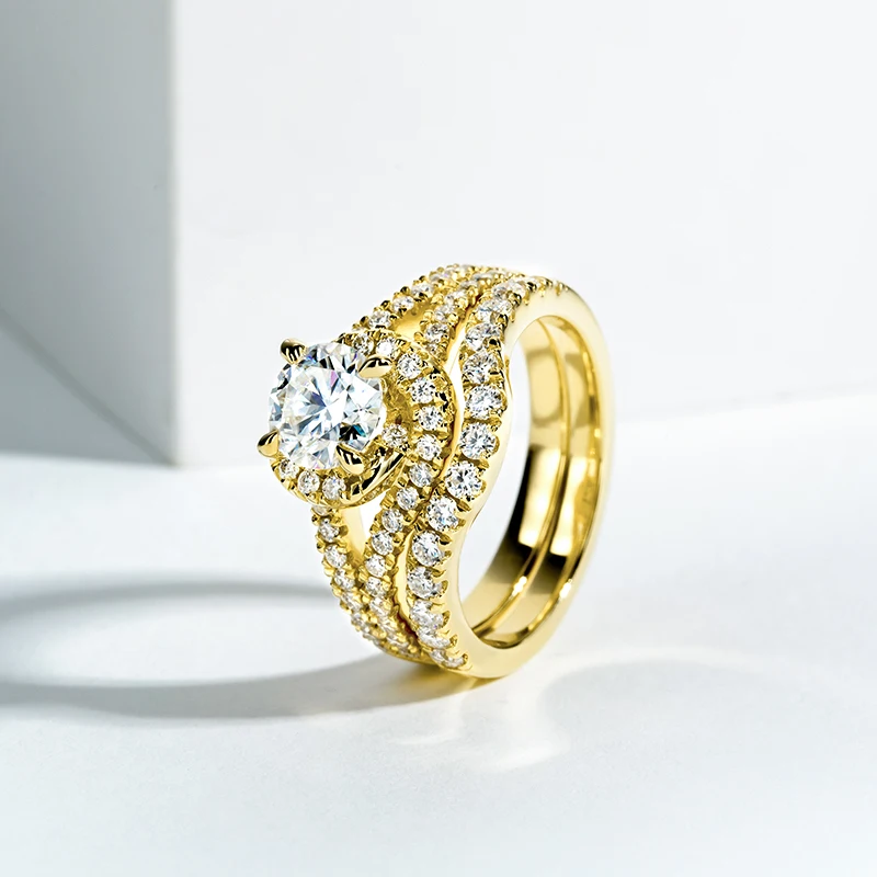 

Wedding Ring Sets For Women 1 Carat D Color All Moissanite 925 Sterling Silver Yellow Color