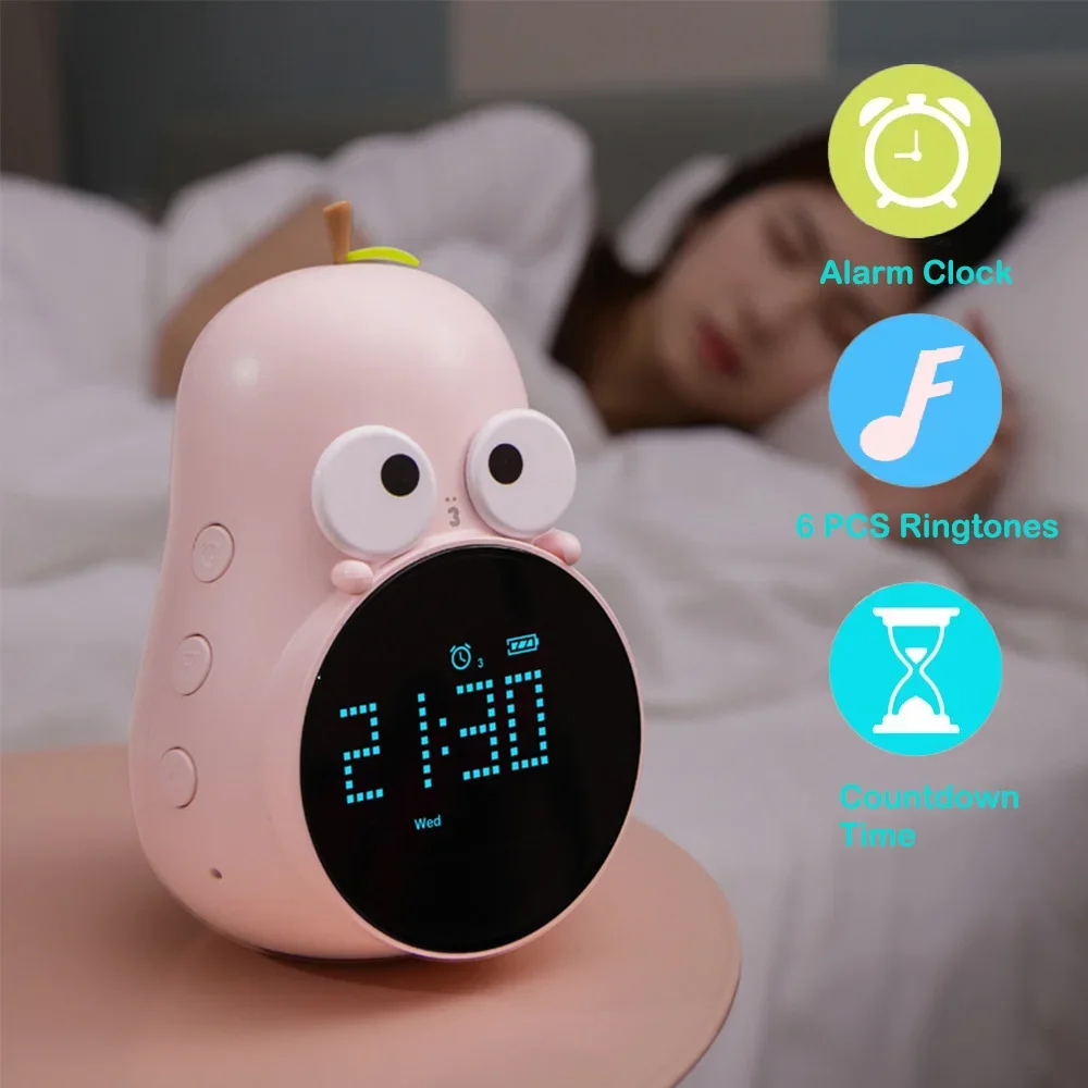 

Cute Cartoon Pear LED Alarm Clock Bedside Kids Children's Sleep with Voice Control Reporting Time Table Desktop Alarm Clocks