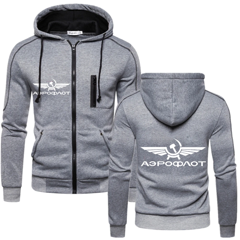 2024 Aeroflot Aviation Russe Pilote Men's Casual Hoodies Zipper Fashion Hooded Jacket Brand Solid Color Hoodie Sweatshirts Tops