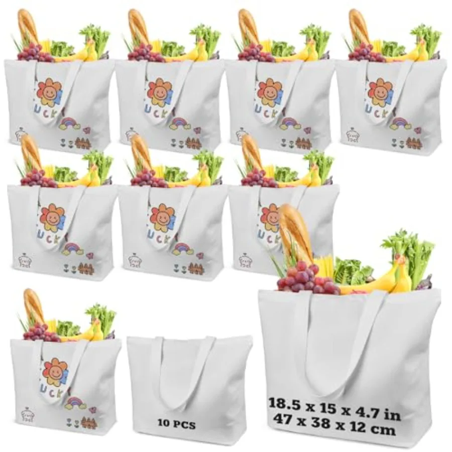 

WeStar Sublimation Tote Bags Blanks, 12 oz Polyester Canvas Tote with Zipper and Long Handles, Large Reusable Grocery Bag