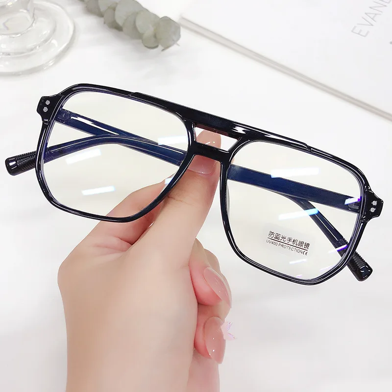 

2024 New TR Anti Blue Light Glasses for Women Irregular TR90 Transparent Optical Glasses Korean Double Beam Square Eyeglasses