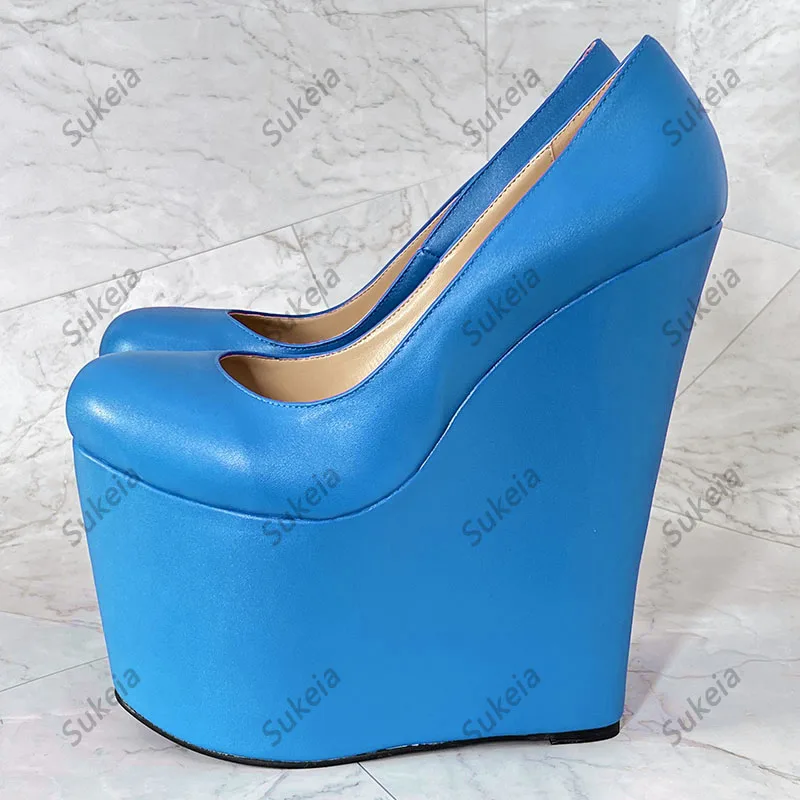 Sukeia جديد أزياء المرأة منصة مضخات الانزلاق على أسافين الكعوب جولة تو لطيفة الفوشيه الوردي أحذية الحفلات الولايات المتحدة زائد حجم 5-15 #4