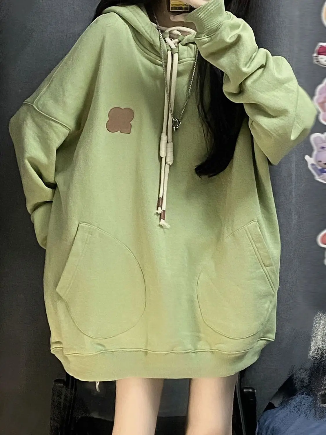 2024 New Green Hooded Hoodie Women\'s Ins American Retro Loose Versatile Oversize Student Coat Trendy Women\'s Clothing