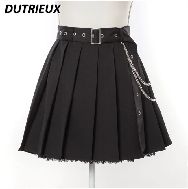 Spring and Summer Women's Japanese Cute Short A-line Skirt Sweet All-matching High Waist Pleated Versatile Belt Mini Skirts