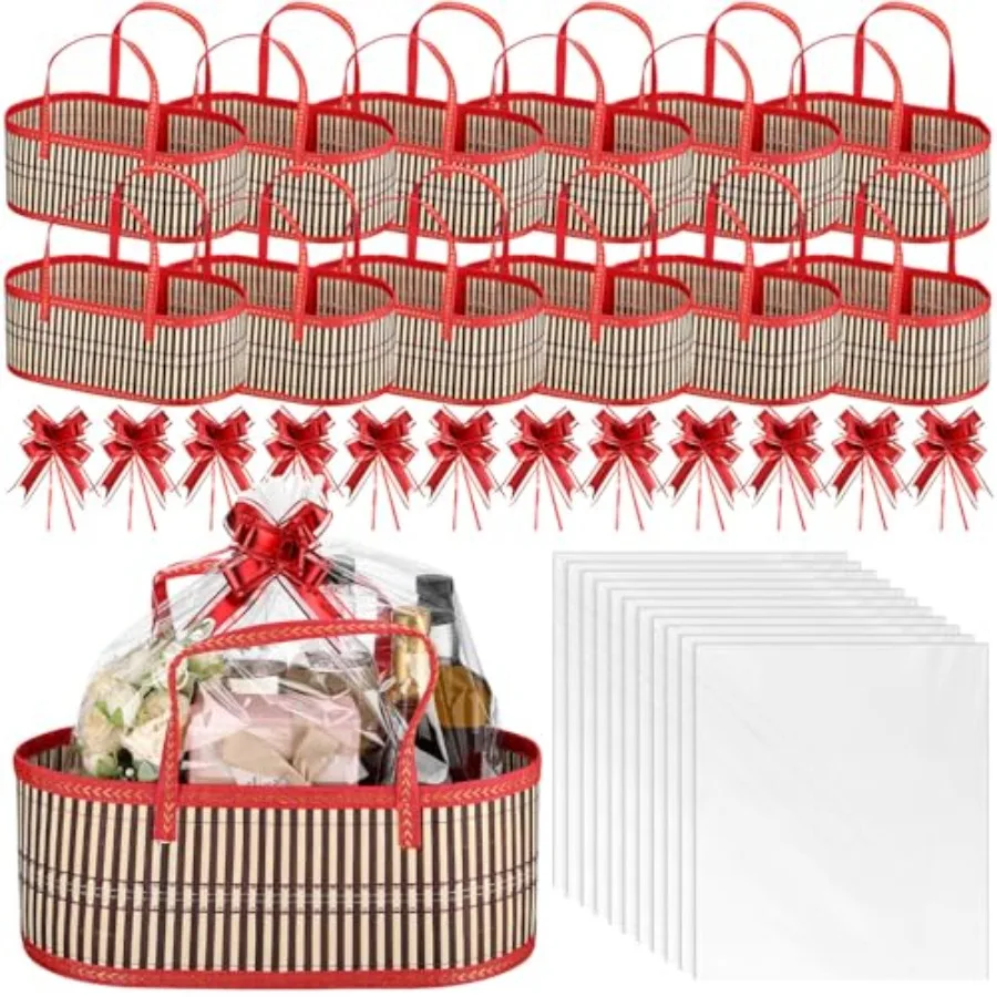 

12 Sets Empty Gift Baskets Large Woven Bamboo Basket for Valentine's Day DIY Birthday Party Empty Gift 15.75 x 7.87 x 6.3 Inch