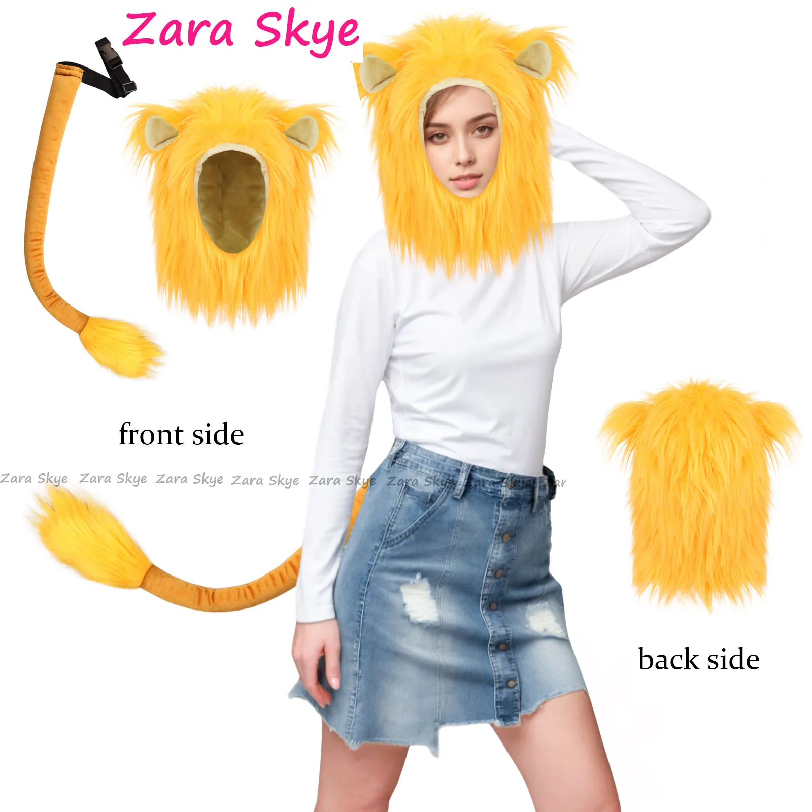 

Animal Cosplay Costume，Lion headgear Party, Halloween Lion Dress up Costume, Lion Tail, Plush headwear Halloween performance