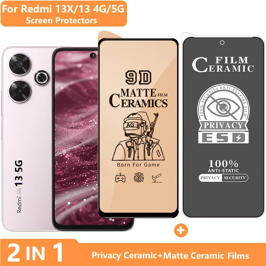 

For Redmi 13 13R 13C Screen Protector Redmi 13X Tempered Glass Privacy Film + Matte Ceramic Soft Film for REDMI 13 Series