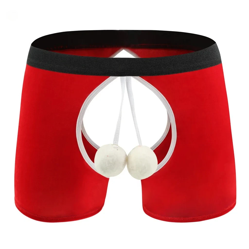 Men's Erotic Crotchless Trunks Christmas Ball Elastic Open Crotch Gay Fun Elastic Contrasting Boxer Shorts Sissy Fashion Panties