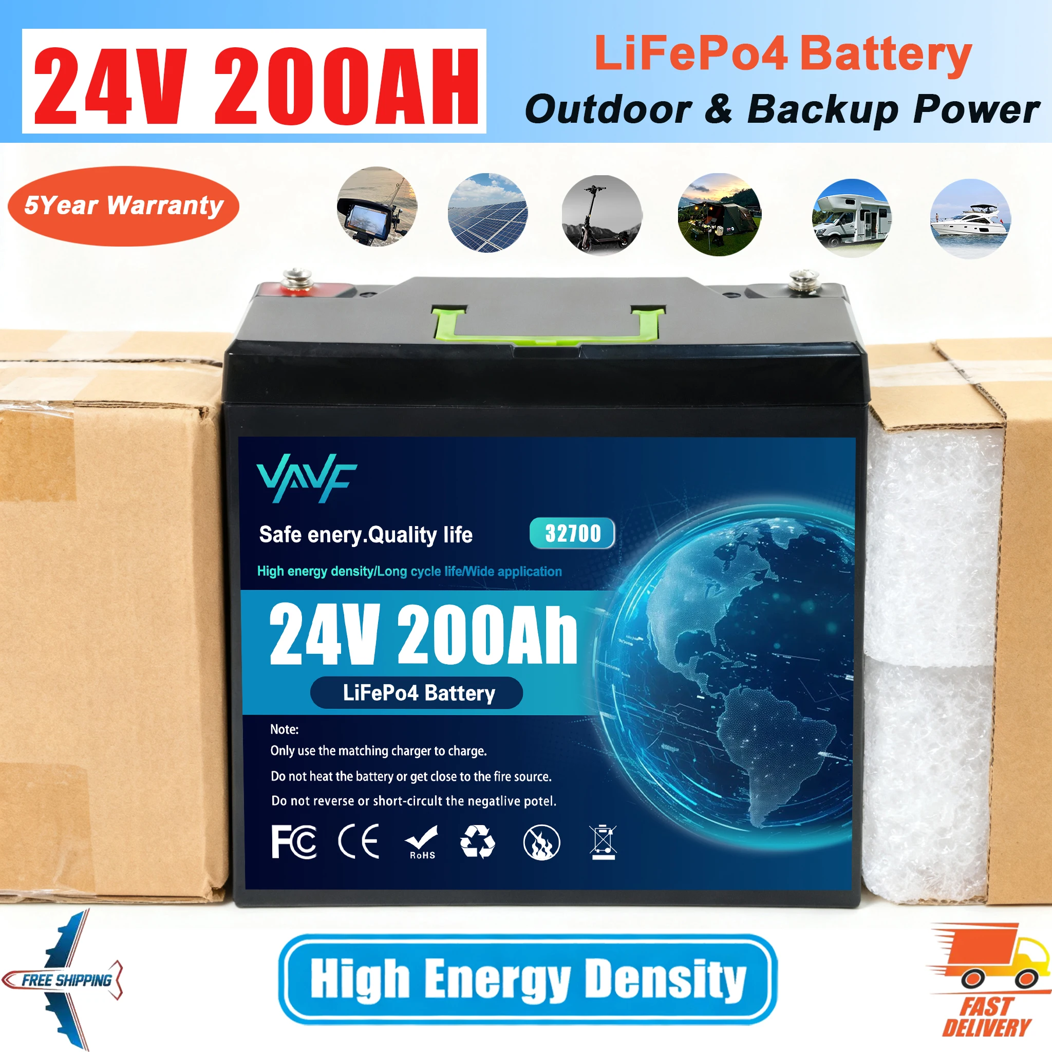 

LiFePO4 Battery 24V 200Ah with Built-in BMS, 8000+ Cycles, Perfect for Solar Power Systems,RVs, Marine Vessels, Off-Road Tri