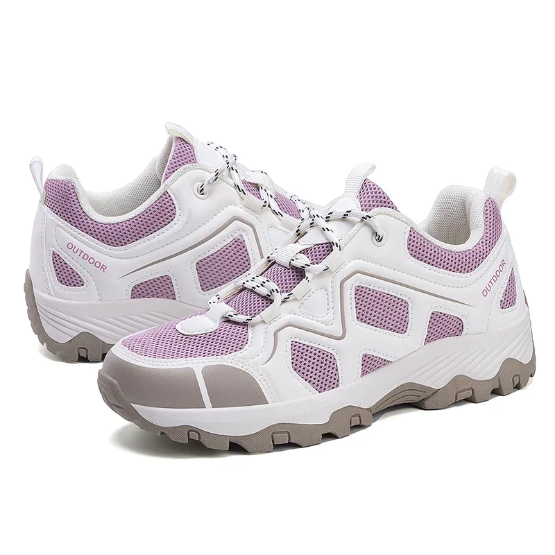 Female Climbing Mountain Shoes Orange Purple Girls Trekking Athletic Sneakers Big Size 36-42 Women Forest Walking Shoes