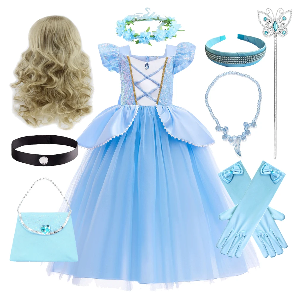 Robe de princesse Cendrillon pour filles, déguisement d'Halloween pour enfants, cadeau d'anniversaire