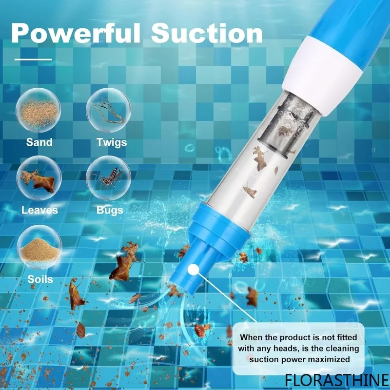Strong Suction Pool Vacuum Cleaner for Spas Hot Tubs Debris Sand Swimming Pools Handheld Rechargeable Bristle Suction 3 Nozzles