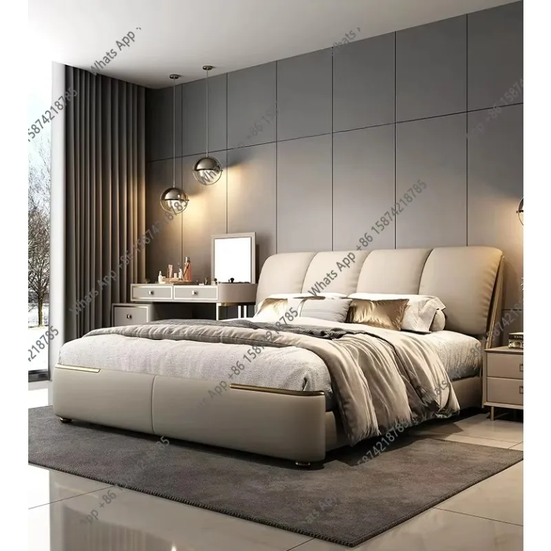 X65 New High-end Atmosphere Modern Simple Light Luxury Size Elephant Ears Real Head Layer Cowhide Bed Master Bedroom 2.2 Meters