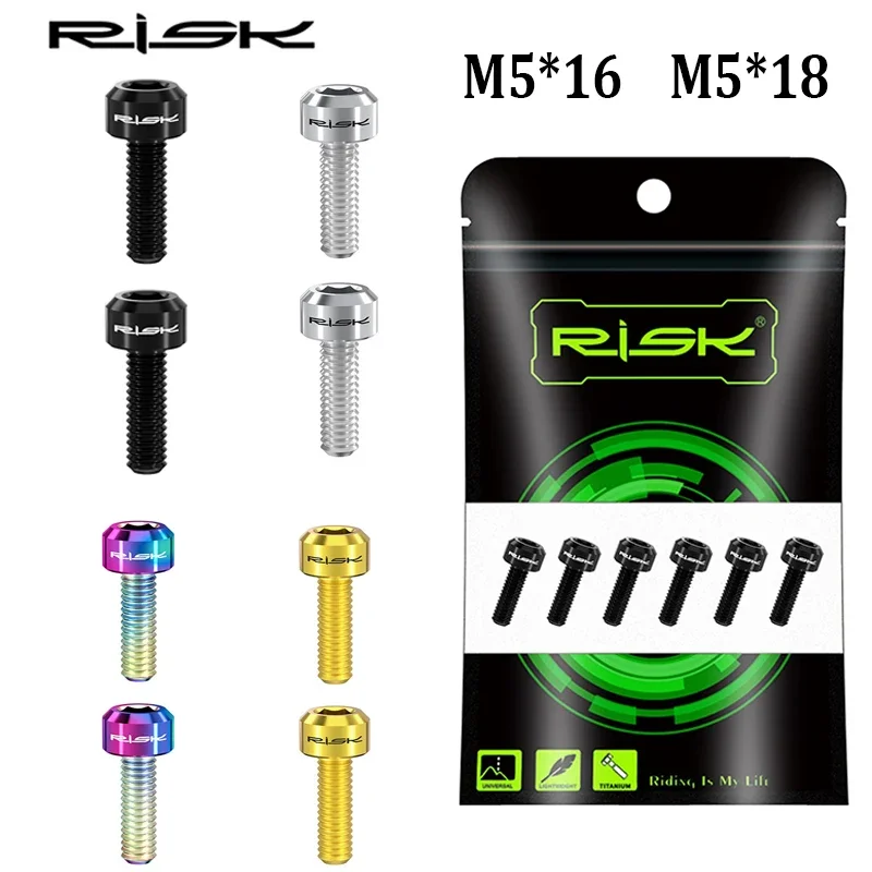 

RISK 6PC Titanium Alloy Bicycle Handlebar Stem Screws M5*16 M5*18 Ultralight MTB Power Stem Screws Bike Accessories