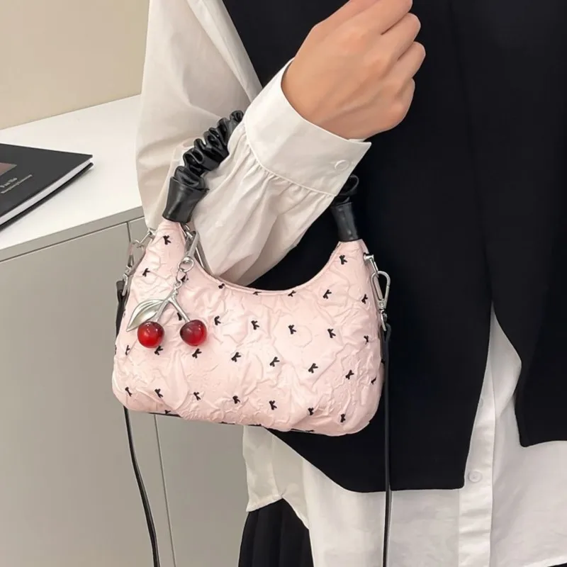 JIAERDI الحلو لطيف القوس حقيبة يد المرأة التجاعيد فقاعة سعة صغيرة حقيبة كتف السيدات موضة أنيقة حقيبة كروسبودي عادية 2025 #5