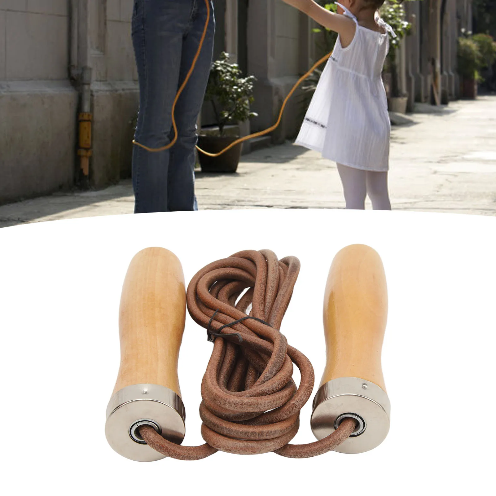 Jump Rope Cowhide Wooden Handle Portable Highly Effective Skipping Rope For Fitness Exercise