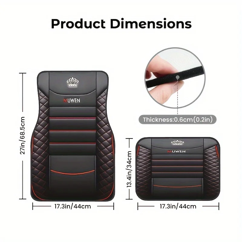 Applicable To All Car Models, 4pcs Black And Red Crown Pattern On Board Non Slip Mat, Four Seasons Car Foot Mat With Non-Slip Ba