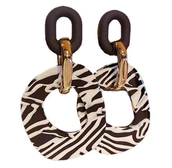 

Silver Needle Black White Zebra Geometric Hollow Earrings Retro Exaggerated Trendy Fashion Internet Celebrity Statement Studs