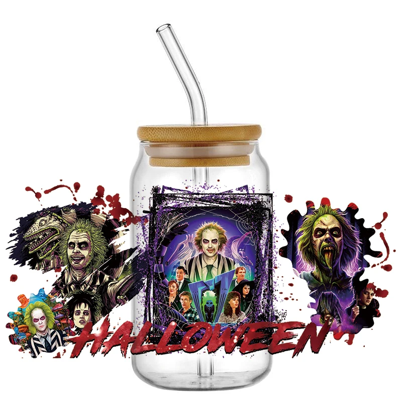 

Horrible Killer Decal UV DTF Cup Sticker for 16oz Libbey Glass Can Horror Movie Waterproof DIY Cup Wrap Transfer Sticker