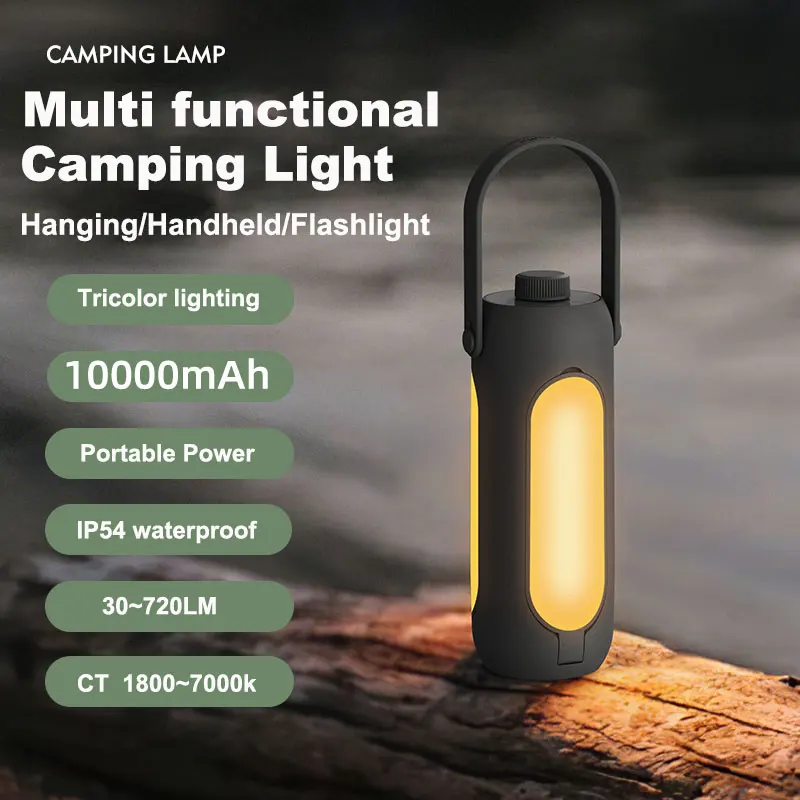 Imagem -02 - Portátil Multifuncional Folding Camping Lamp Iluminação Exterior Tent Hanging Lights Dimmable Lanterna de Emergência 10000mah