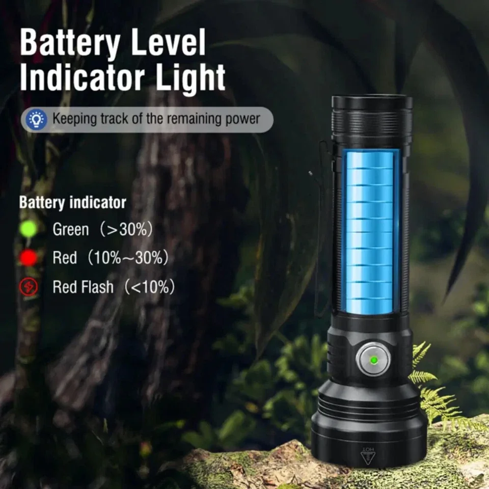 White Red Blue Green UV Light 10 Modes Rechargeable Flashlight Super Bright Aluminum Alloy Torch Outdoor Work Light
