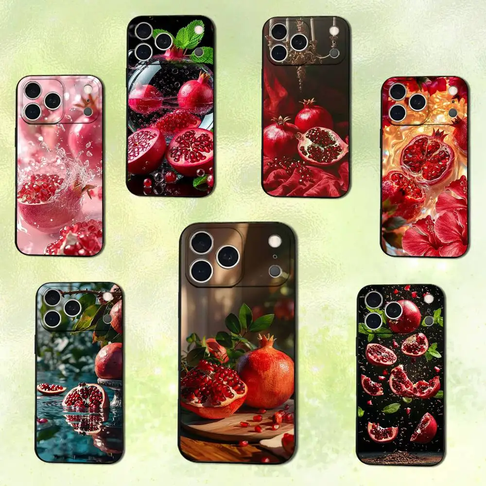 

Pink Art Pomegranate Fruit Phone Case For iPhone 14,13,17,12,11,16,15,Plus,Pro Max,XS,X,XR,SE,Mini,Soft Silicone Black Cover