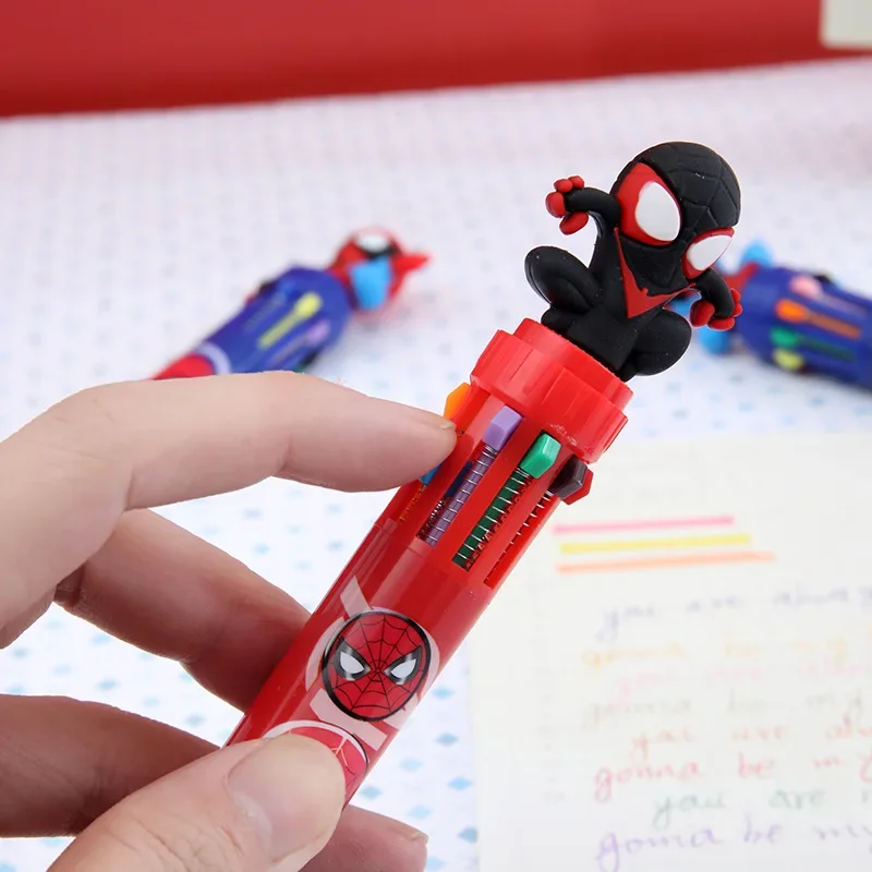 6 stks Cartoon Superheld Spider-Man 10 Kleuren Balpen Druk Pen Gekleurde Markeringen Multifunctionele Briefpapier Groothandel Geschenken