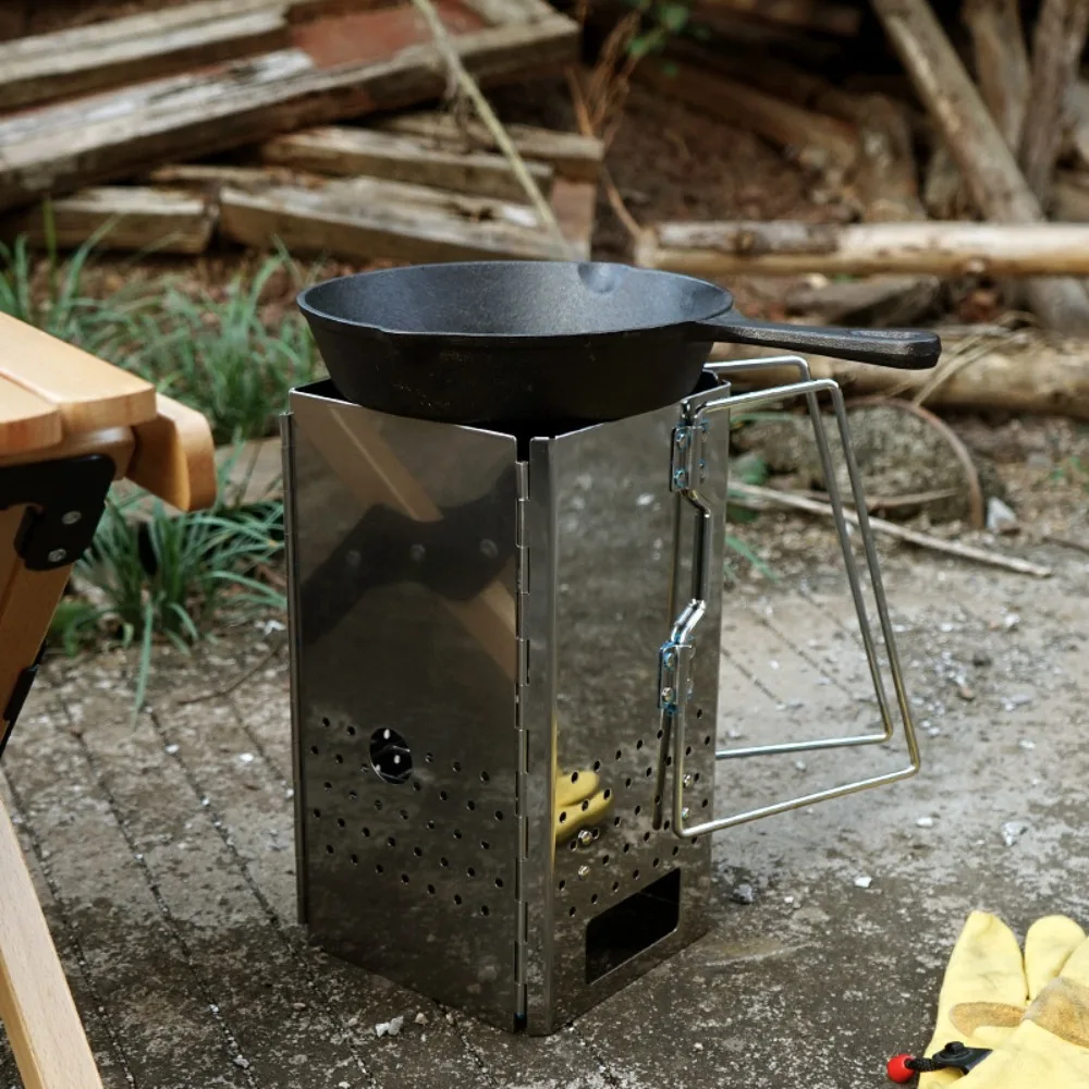 

Camping Too Foldable Charcoal Starter Stainless Steel Rust-proof Barbecue Grill Four-Corner BBQ Stove Outdoor