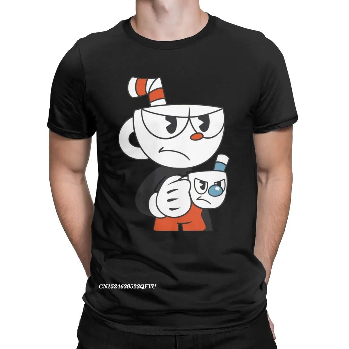 

Men's Cuphead And Mugman Angry T Shirts Cartoon Cotton Clothes Vintage Graphic EMO Tees Summer T-Shirts