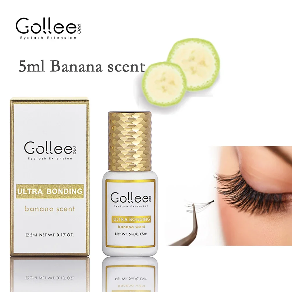 Gollee Banana Scent Eyelash Glue 1s Fast Drying Waterproof Glue Premade Fans Glue 3-5 Weeks Lasting Eyelash Extension for Salon