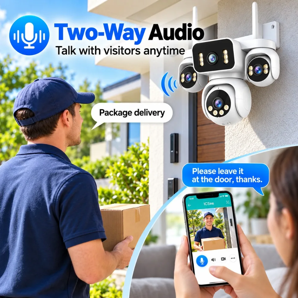 10K 20MP WiFi Camera Outdoor 16X Zoom 4 Lens 4 Screen PTZ Waterproof Night Vision Auto Track Security Surveillance Cameras CCTV