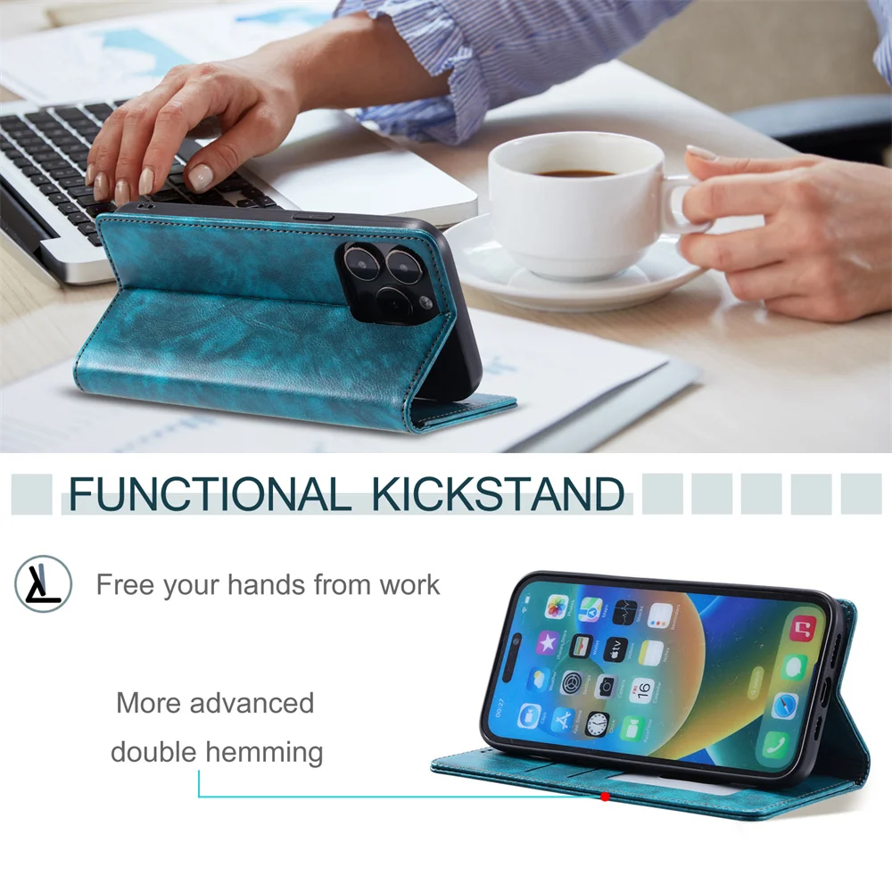 Litchi Patroon Magnetisch Folio Flip Lederen Hoesje Voor Iphone 15 Pro Max 6 7 8 Xr Xs Max 11 Pro 12 13 Mini 14 Plus Slanke Portemonnee Case