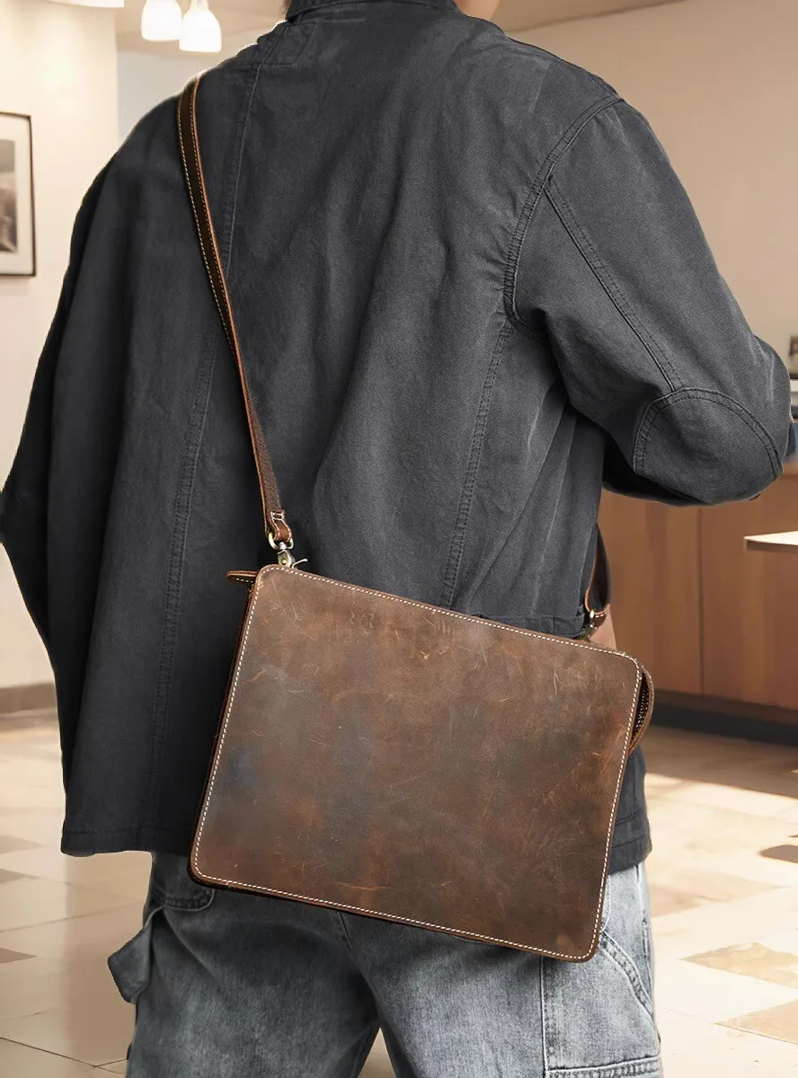 Nupugoo schlanke Umhängetasche Herren Echt leder Retro Umhängetasche täglich Pendler Rindsleder Umhängetasche Clutch Tasche Büro tasche – Detail 3