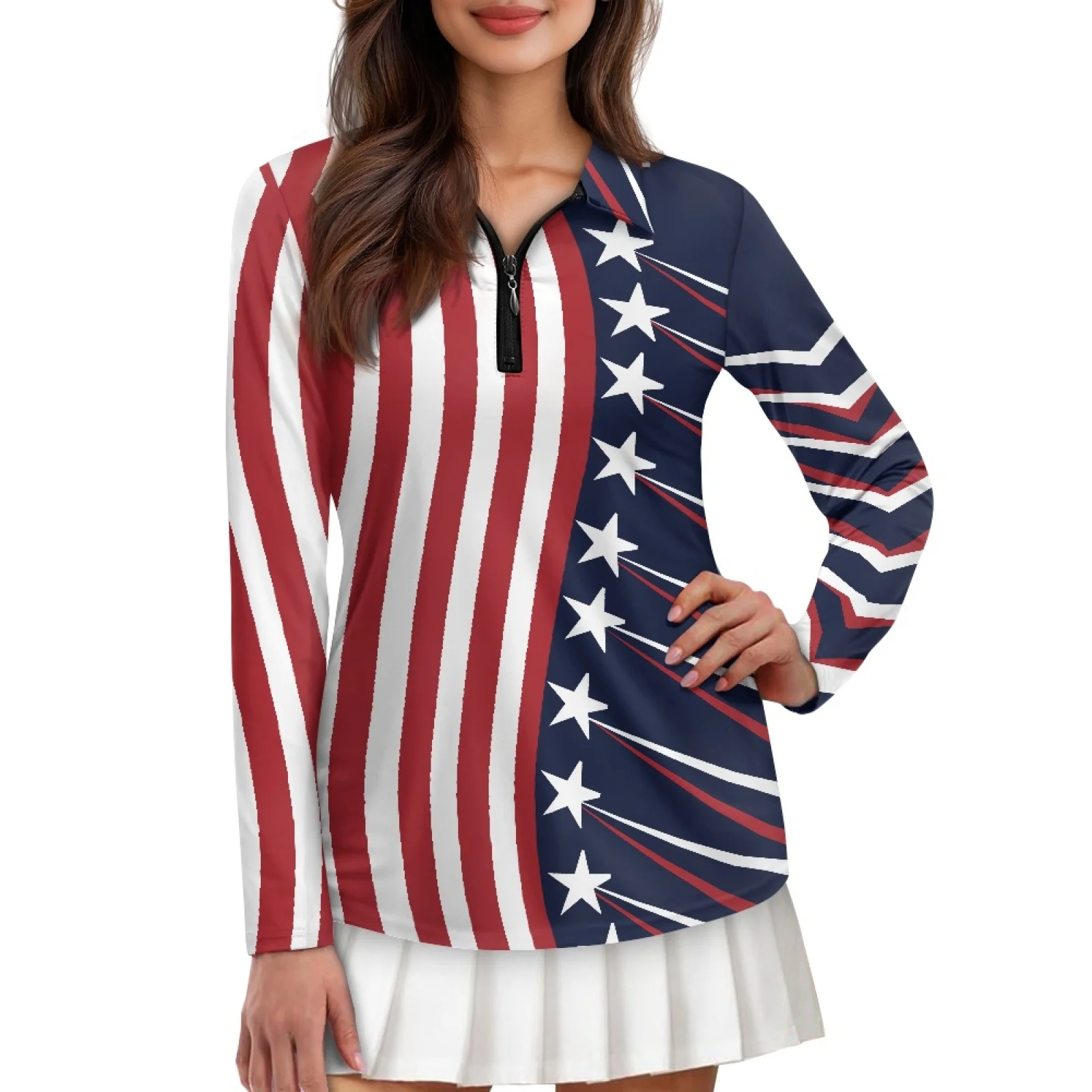 PENSTROLL American Flag Womens Athletic Fit Golf Tops Moisture Wicking Polo Shirts for Women for Travel