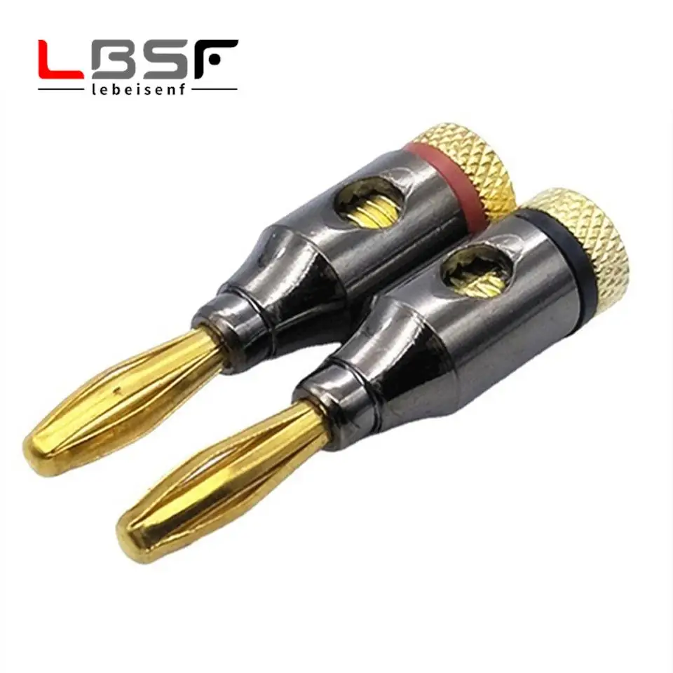 4pcs/2pairs Welding free black Budweiser Gold plated banana head power amplifier speaker connector connector post 4MM terminal