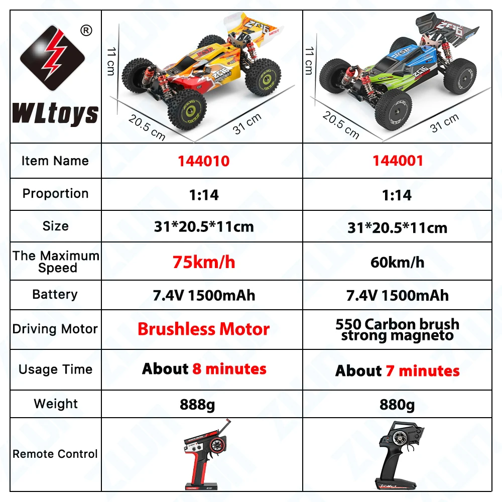 WLtoys 144010 144001 75KM/H 2.4G RC Car Brushless 4WD Electric High Speed Off-Road Remote Control Drift Toys for Children Racing