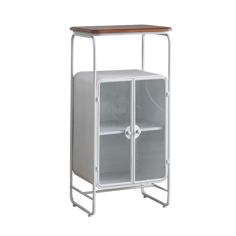 

Modern simple style white wrought iron dining side cabinet living room creative storage glass cabinet hotel homestay decorative