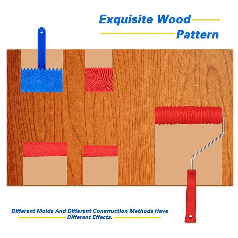 Wood Graining Painting Tool Set Wood Pattern Roller, Art Paint Rubber Wood Graining Tool For DIY Wooden Grain Furniture