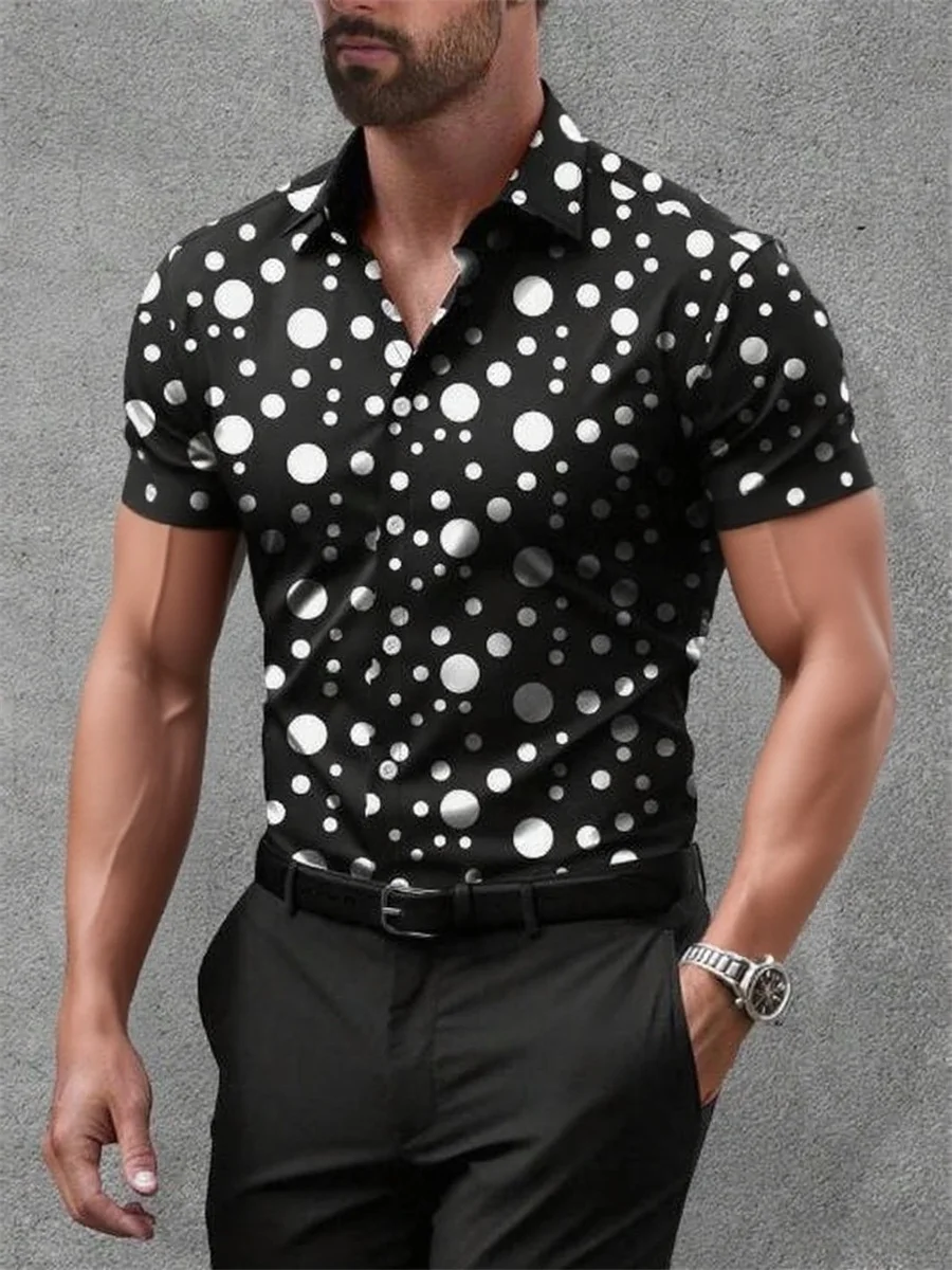 

12-color men's short-sleeved polka dot shirt, daily casual cardigan, fashionable design high-quality fabric shirt, XS-6XL size