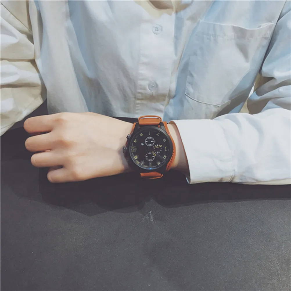 

Профессиональные мужские часы с большим циферблатом и удобным ремешком, подходящие для любого случая, подарок для отца, друзей, оранжевый цвет