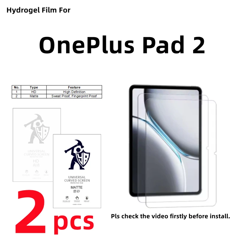 OnePlus Pad 2 용 HD 하이드로겔 필름, 무광 스크린 보호대, 투명 및 무광 풀 커버 보호 필름, 2 개