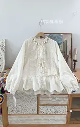 Vintage Mori Kei Embroidery Kawaii Shirts for Women, Japanese Style, Peter Pan Collar, Patchwork Blouses, Sweet Casual Lolita Sh